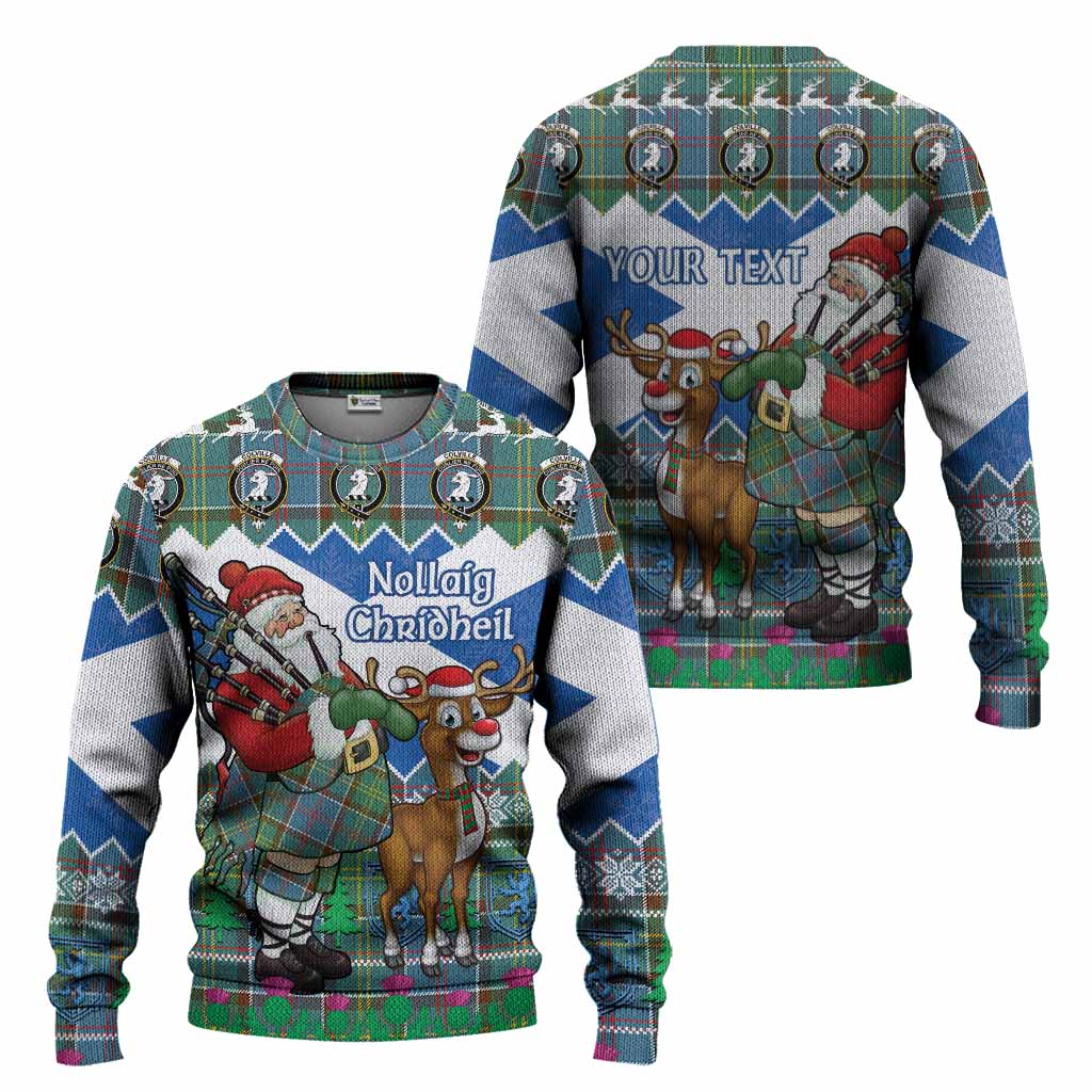 Colville Tartan Crest Christmas Christmas Ugly Sweater Scotland Santa With Bagpipes Cute Reindeer