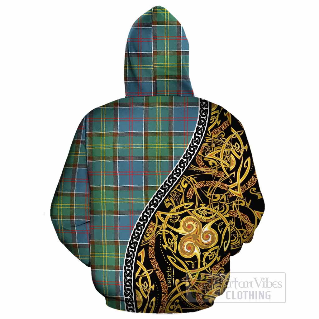 Colville Tartan Crest Cotton Hoodie Celtic Knot and Triple Trickle Spiral Symbols