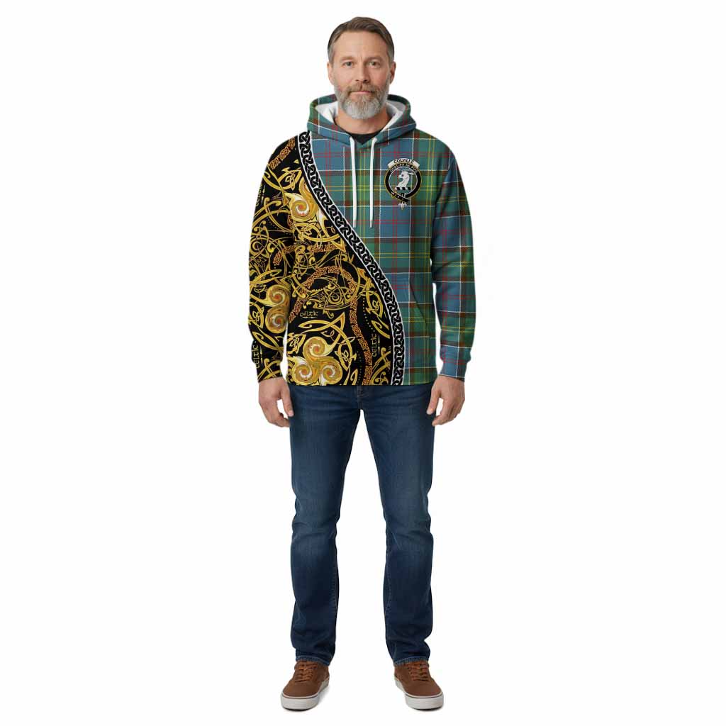 Colville Tartan Crest Cotton Hoodie Celtic Knot and Triple Trickle Spiral Symbols