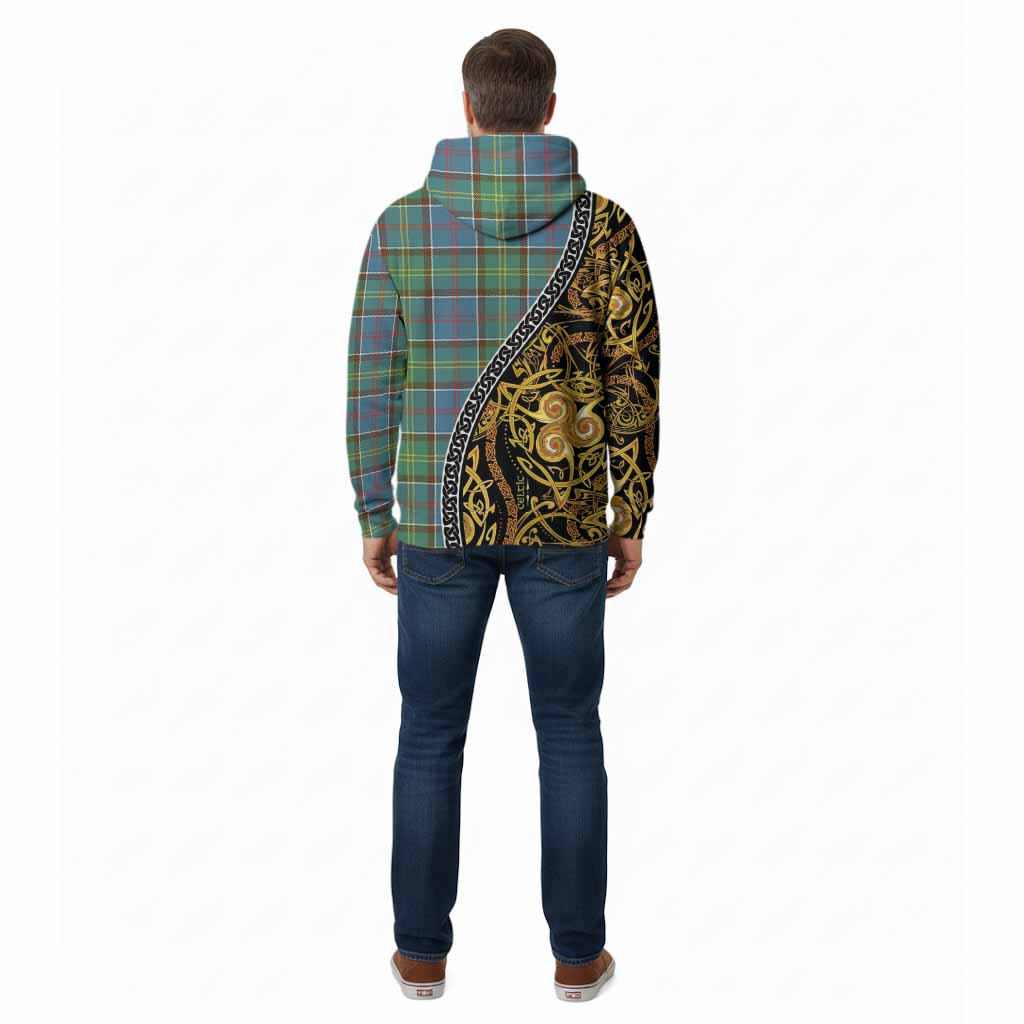 Colville Tartan Crest Cotton Hoodie Celtic Knot and Triple Trickle Spiral Symbols
