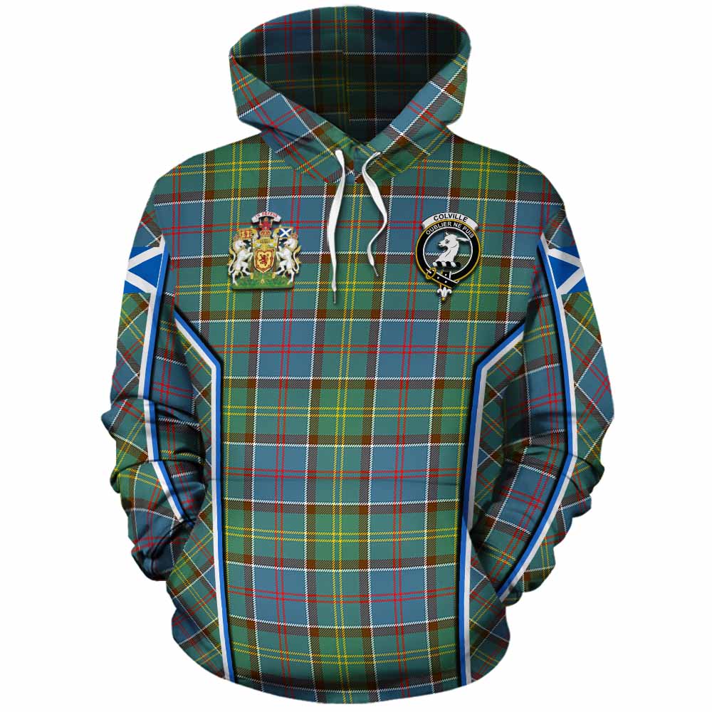 Colville Tartan Crest Cotton Hoodie Scotland Coat of Arm Flag Style - Tartan Vibes Clothing