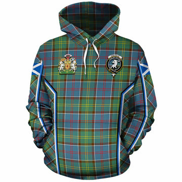 Colville Tartan Crest Cotton Hoodie Scotland Coat of Arm Flag Style