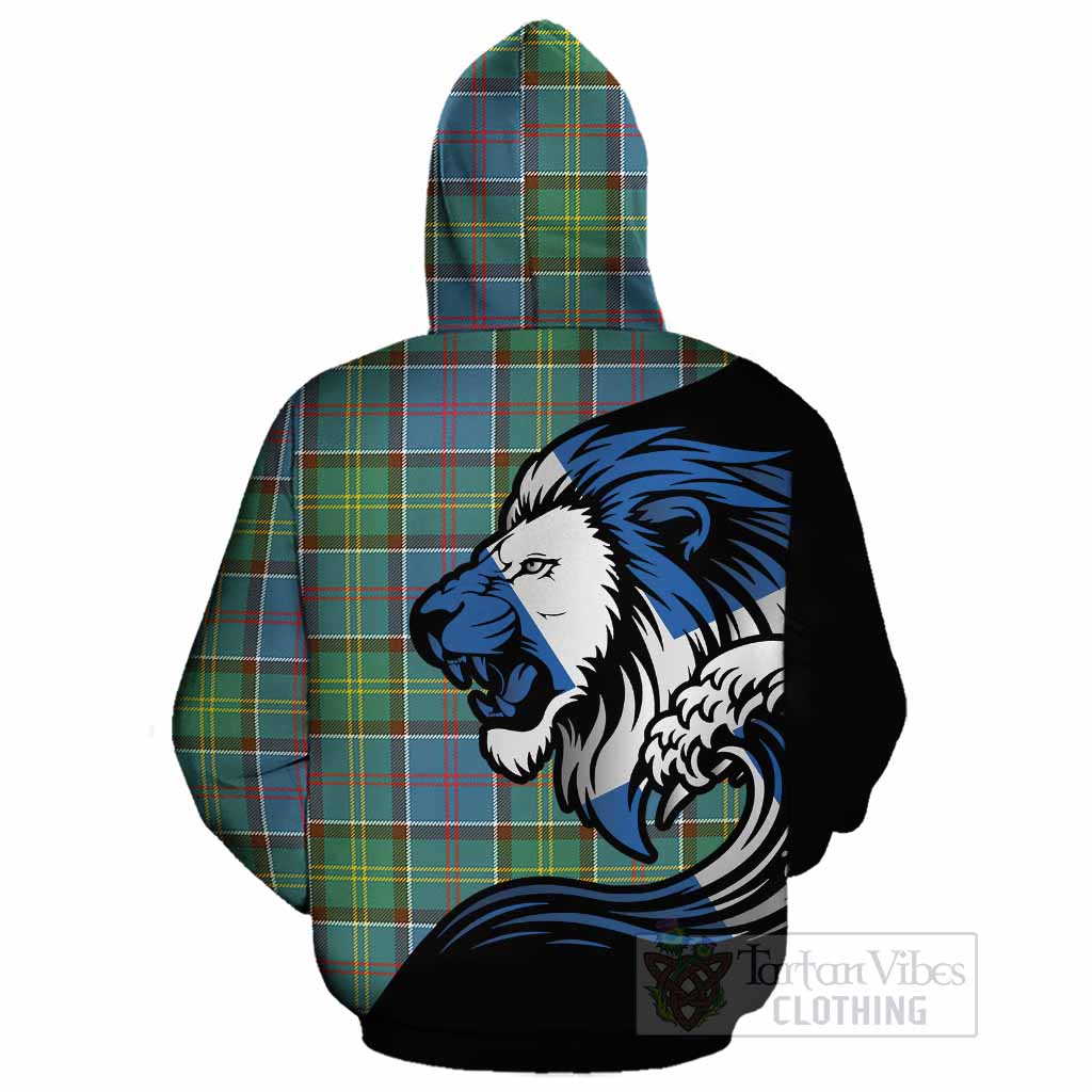 Colville Tartan Crest Cotton Hoodie Scottish Golden Lions Wave Flow