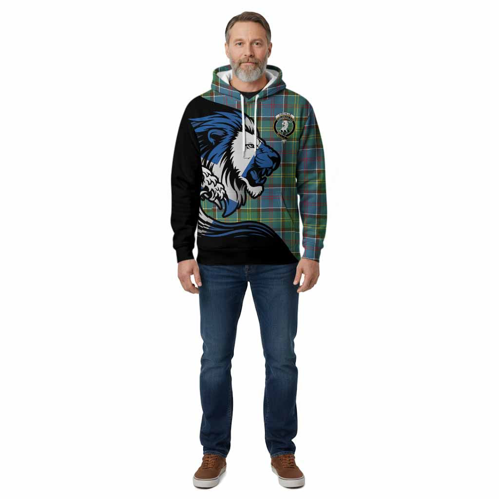 Colville Tartan Crest Cotton Hoodie Scottish Golden Lions Wave Flow