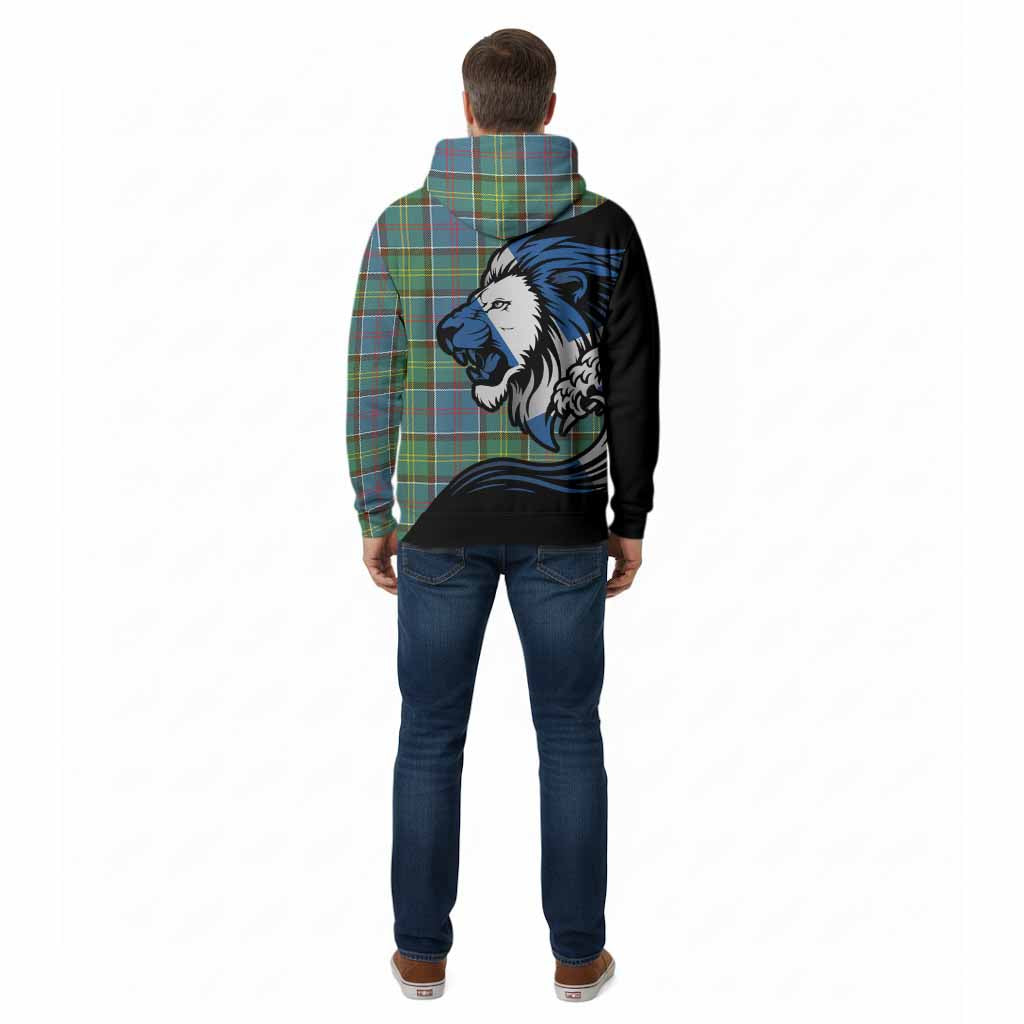 Colville Tartan Crest Cotton Hoodie Scottish Golden Lions Wave Flow