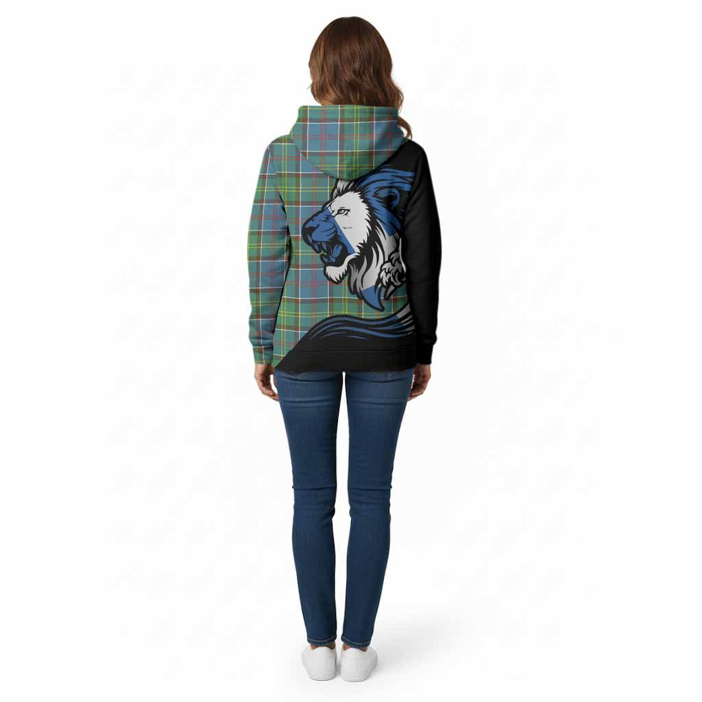 Colville Tartan Crest Cotton Hoodie Scottish Golden Lions Wave Flow