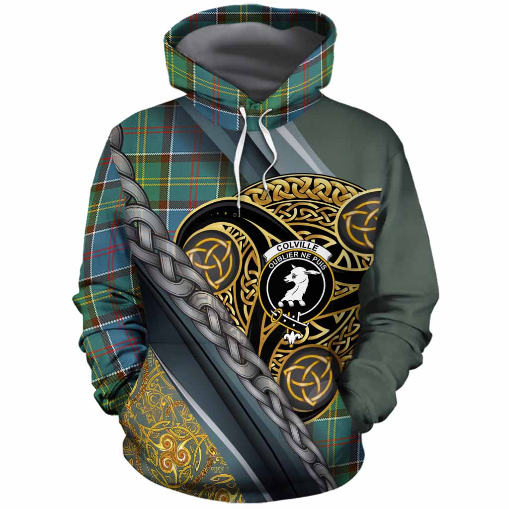Colville Tartan Crest Cotton Hoodie Scottish Triskele Celtic