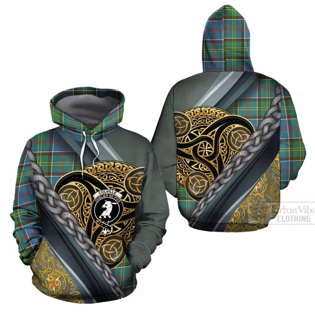 Colville Tartan Crest Cotton Hoodie Scottish Triskele Celtic