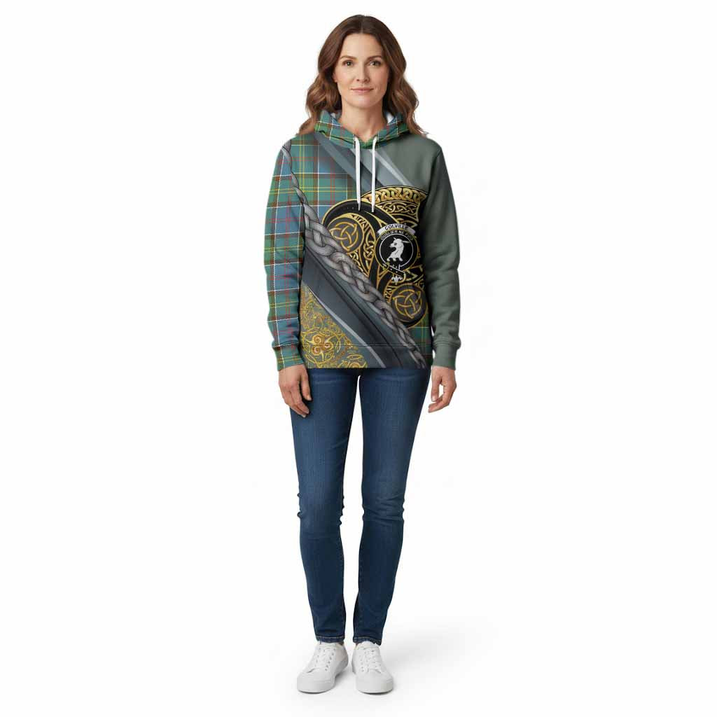 Colville Tartan Crest Cotton Hoodie Scottish Triskele Celtic