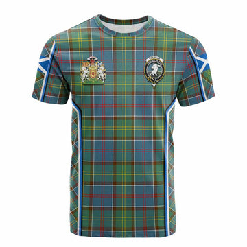 Colville Tartan Crest Cotton T-shirt Scotland Coat of Arm Flag Style
