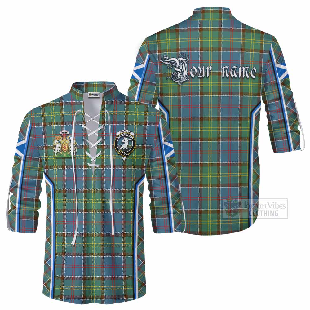 Colville Tartan Crest Ghillie Kilt Shirt Scotland Coat of Arm Flag Style - Tartan Vibes Clothing