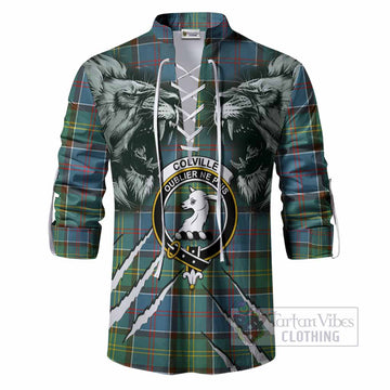 Colville Tartan Crest Ghillie Shirt Ferocious Lion Style