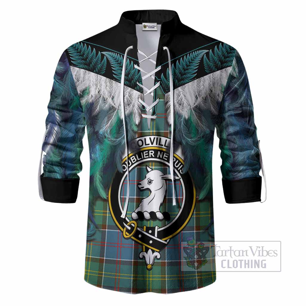 Colville Tartan Crest Ghillie Shirt New Zealand Maori Korowai Cloak