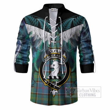 Colville Tartan Crest Ghillie Shirt New Zealand Maori Korowai Cloak