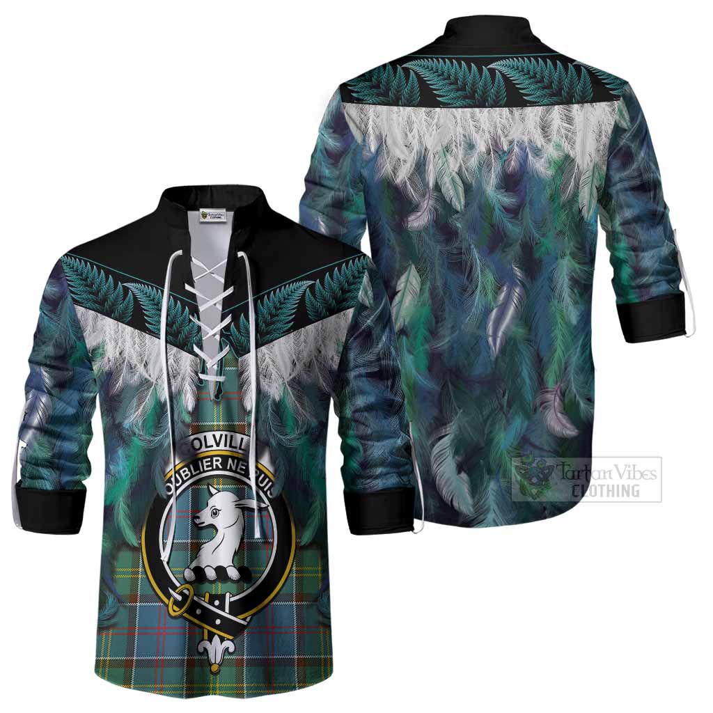 Colville Tartan Crest Ghillie Shirt New Zealand Maori Korowai Cloak