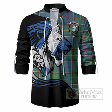Colville Tartan Crest Ghillie Shirt Scottish Golden Lions Wave Flow