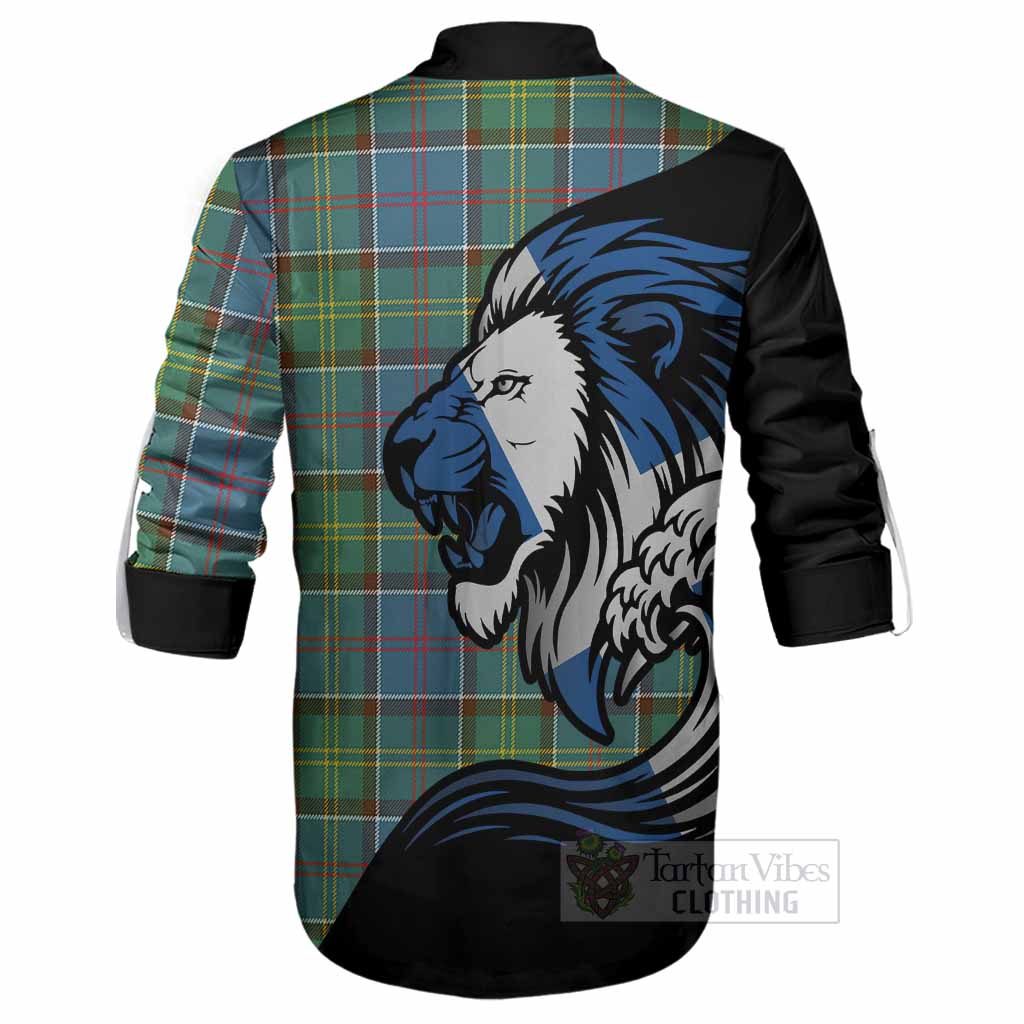 Colville Tartan Crest Ghillie Shirt Scottish Golden Lions Wave Flow