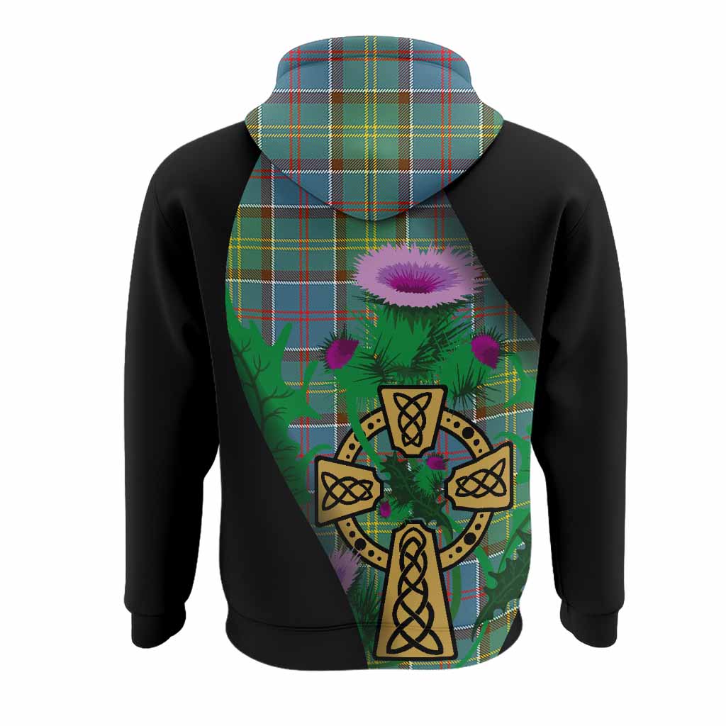 Colville Tartan Crest Hoodie Celtic Cross Thistle Flowers