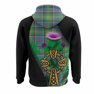 Colville Tartan Crest Hoodie Celtic Cross Thistle Flowers