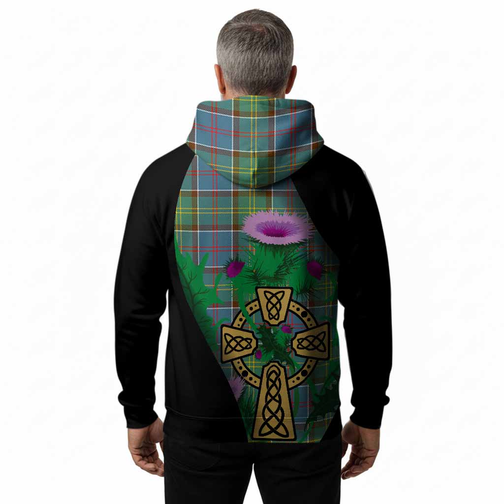 Colville Tartan Crest Hoodie Celtic Cross Thistle Flowers