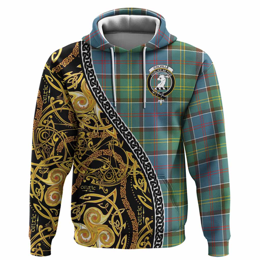 Colville Tartan Crest Hoodie Celtic Knot and Triple Trickle Spiral Symbols