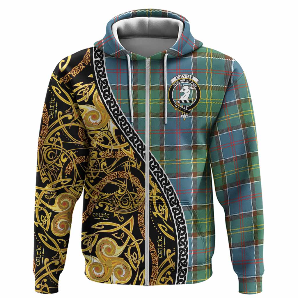 Colville Tartan Crest Hoodie Celtic Knot and Triple Trickle Spiral Symbols