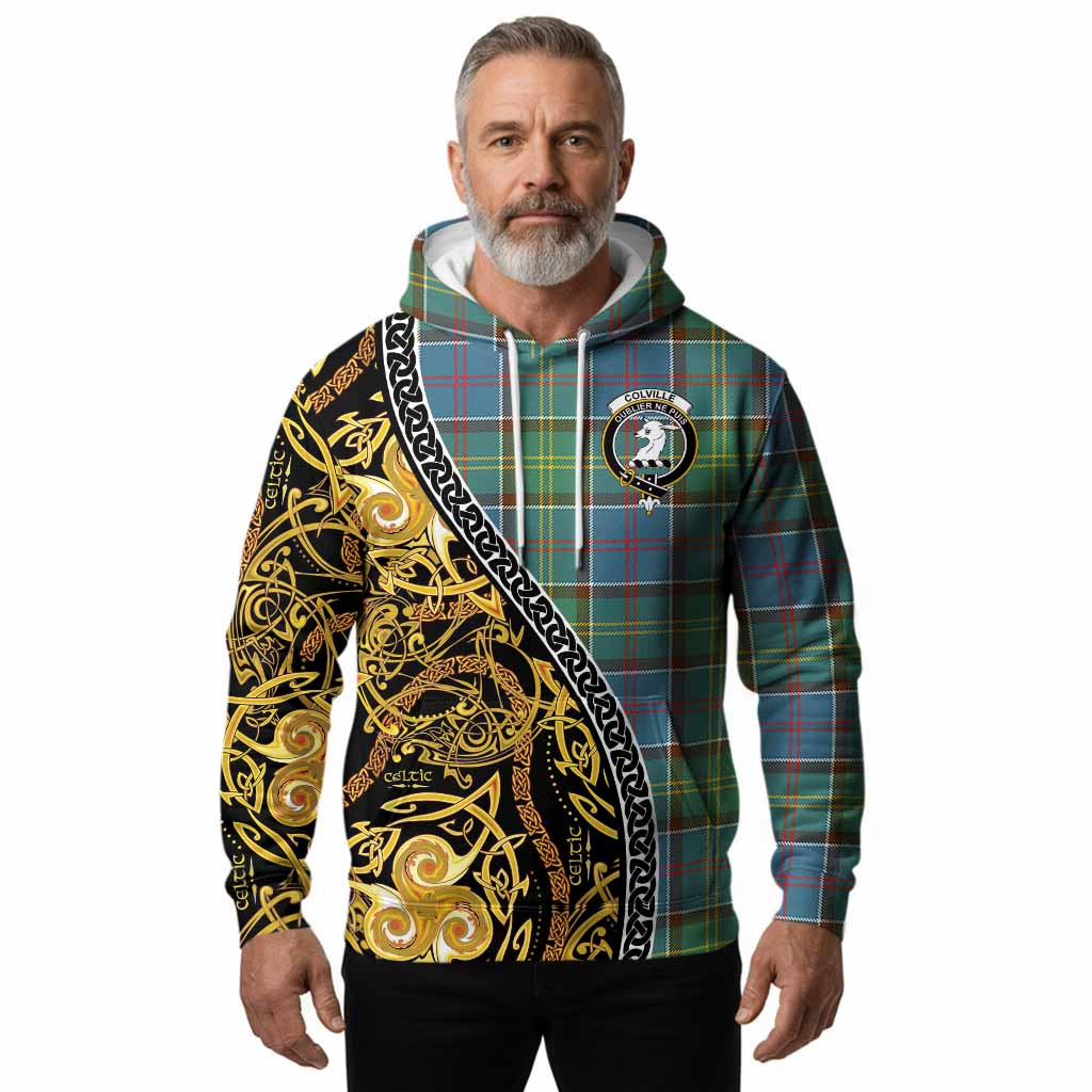 Colville Tartan Crest Hoodie Celtic Knot and Triple Trickle Spiral Symbols
