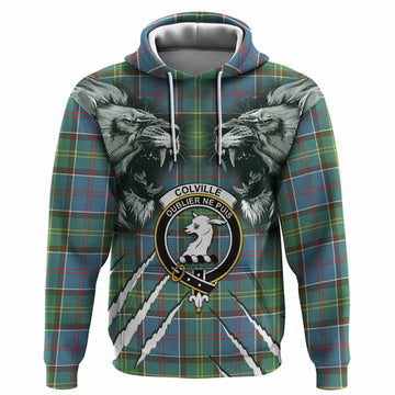 Colville Tartan Crest Hoodie Ferocious Lion Style