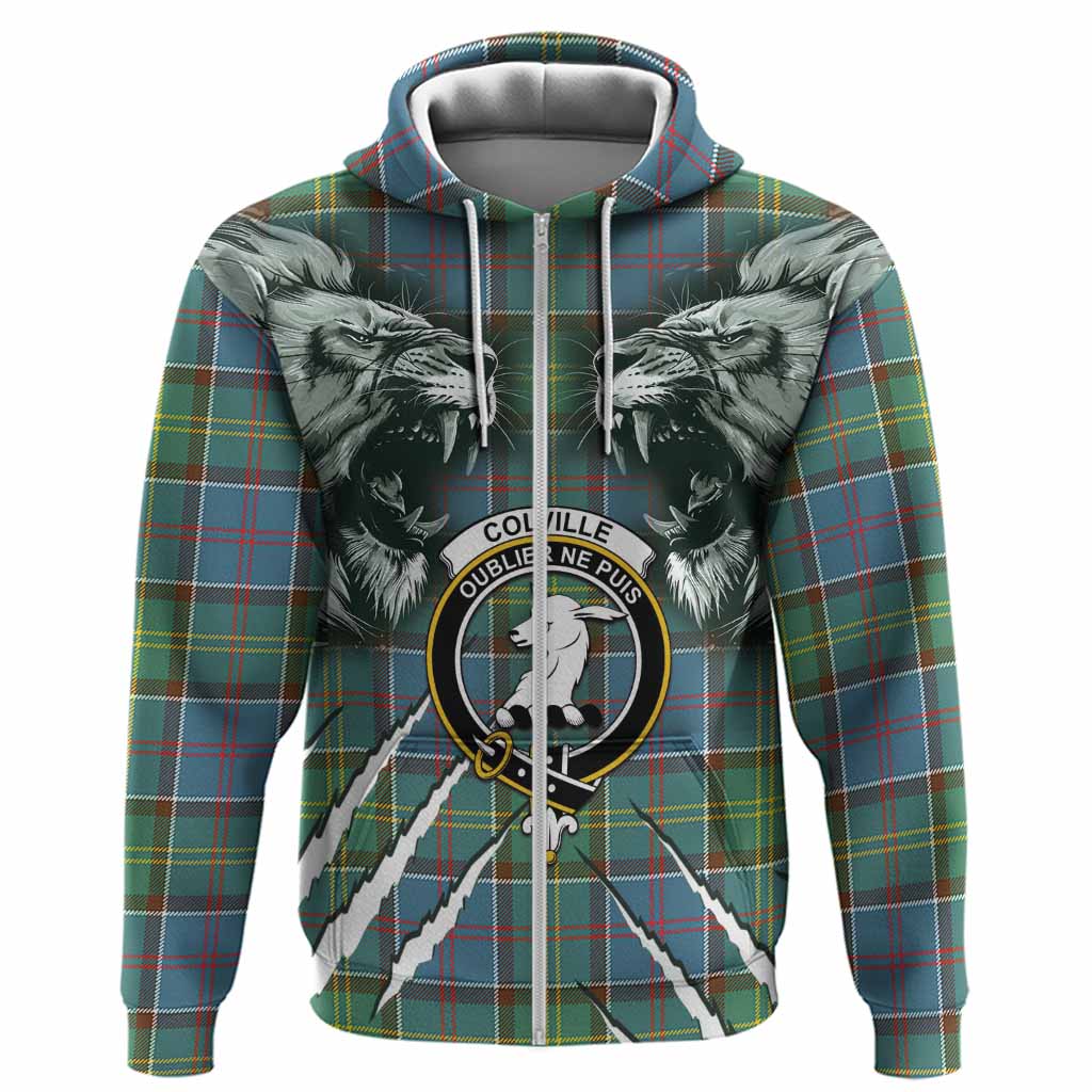 Colville Tartan Crest Hoodie Ferocious Lion Style