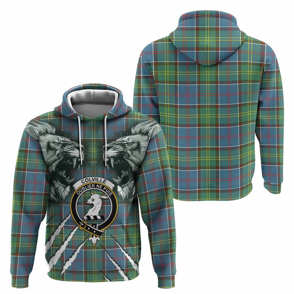 Colville Tartan Crest Hoodie Ferocious Lion Style