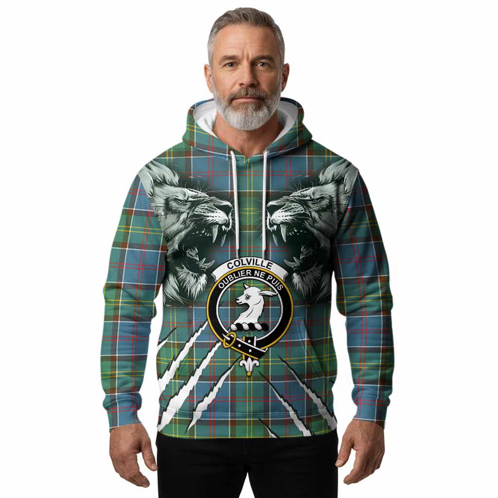 Colville Tartan Crest Hoodie Ferocious Lion Style