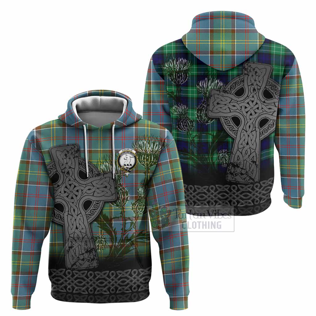 Colville Tartan Crest Hoodie Grunge Celtic Cross Scottish Thistle