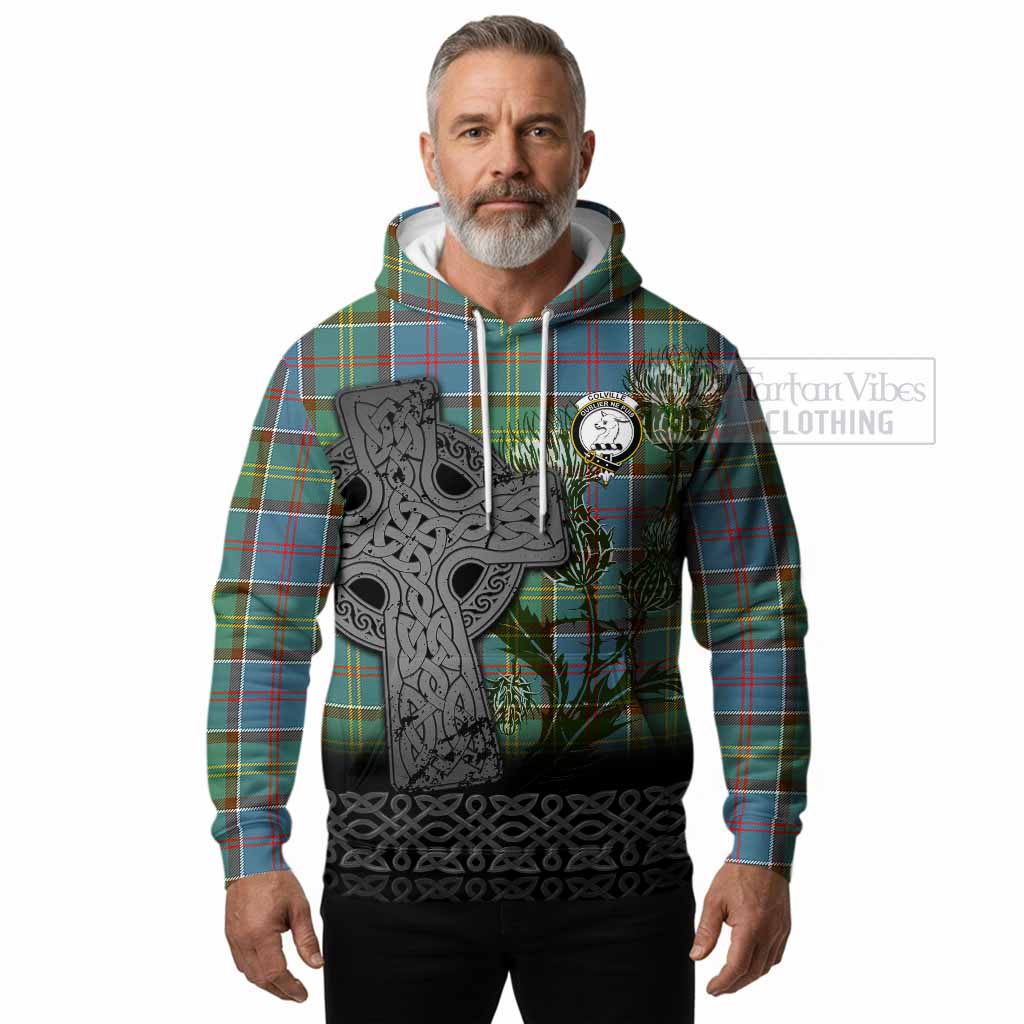 Colville Tartan Crest Hoodie Grunge Celtic Cross Scottish Thistle