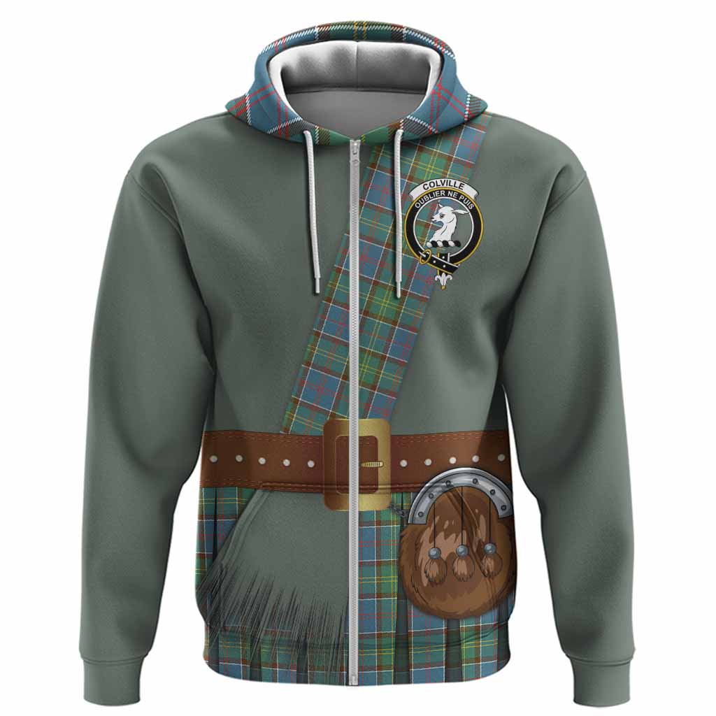 Colville Tartan Crest Hoodie Kilt Costume Style
