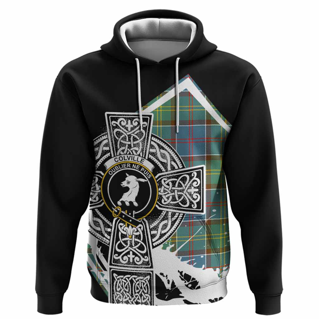Colville Tartan Crest Hoodie Scottish Celtic Cross Heritage