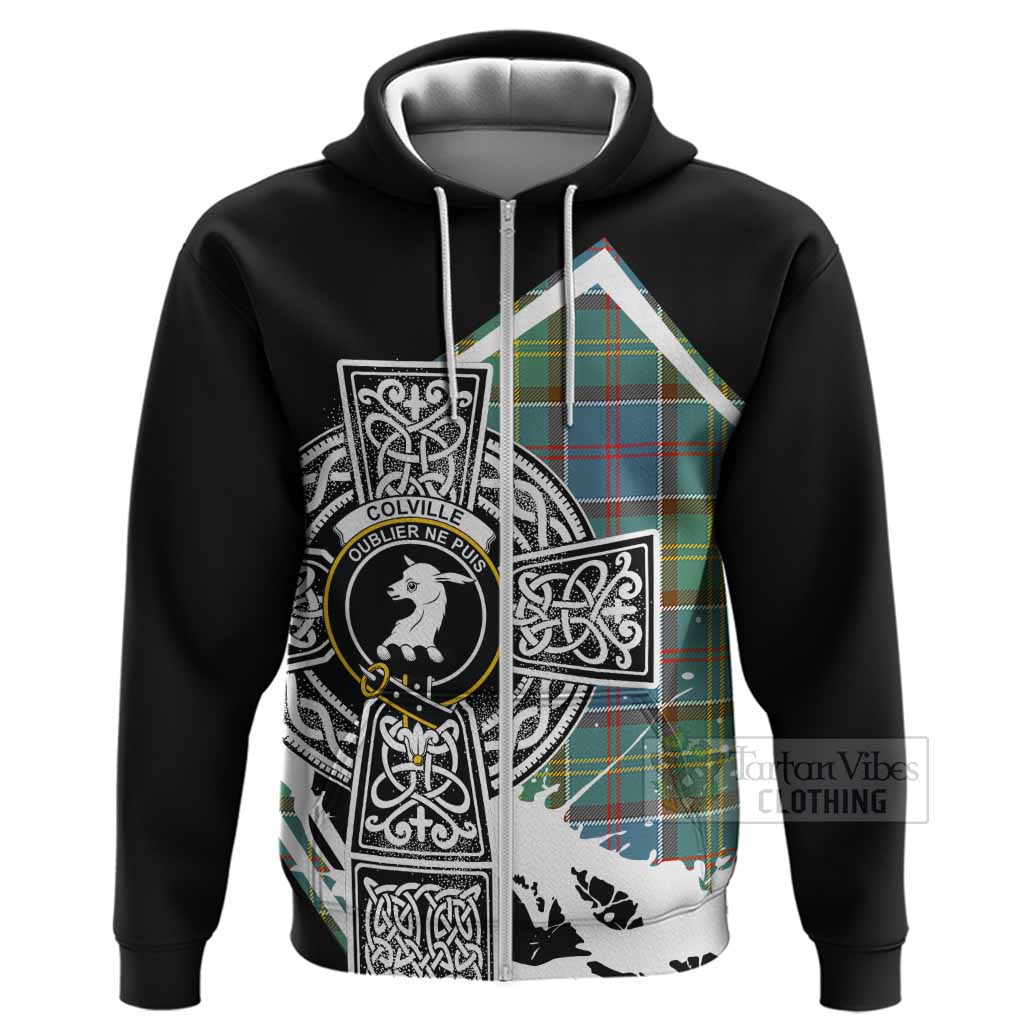 Colville Tartan Crest Hoodie Scottish Celtic Cross Heritage