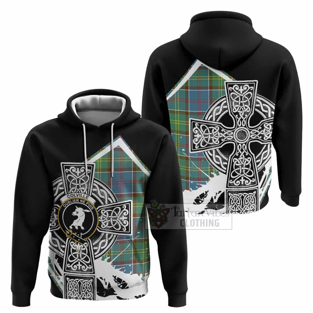 Colville Tartan Crest Hoodie Scottish Celtic Cross Heritage