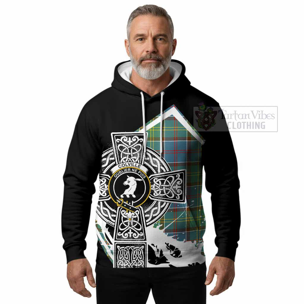 Colville Tartan Crest Hoodie Scottish Celtic Cross Heritage