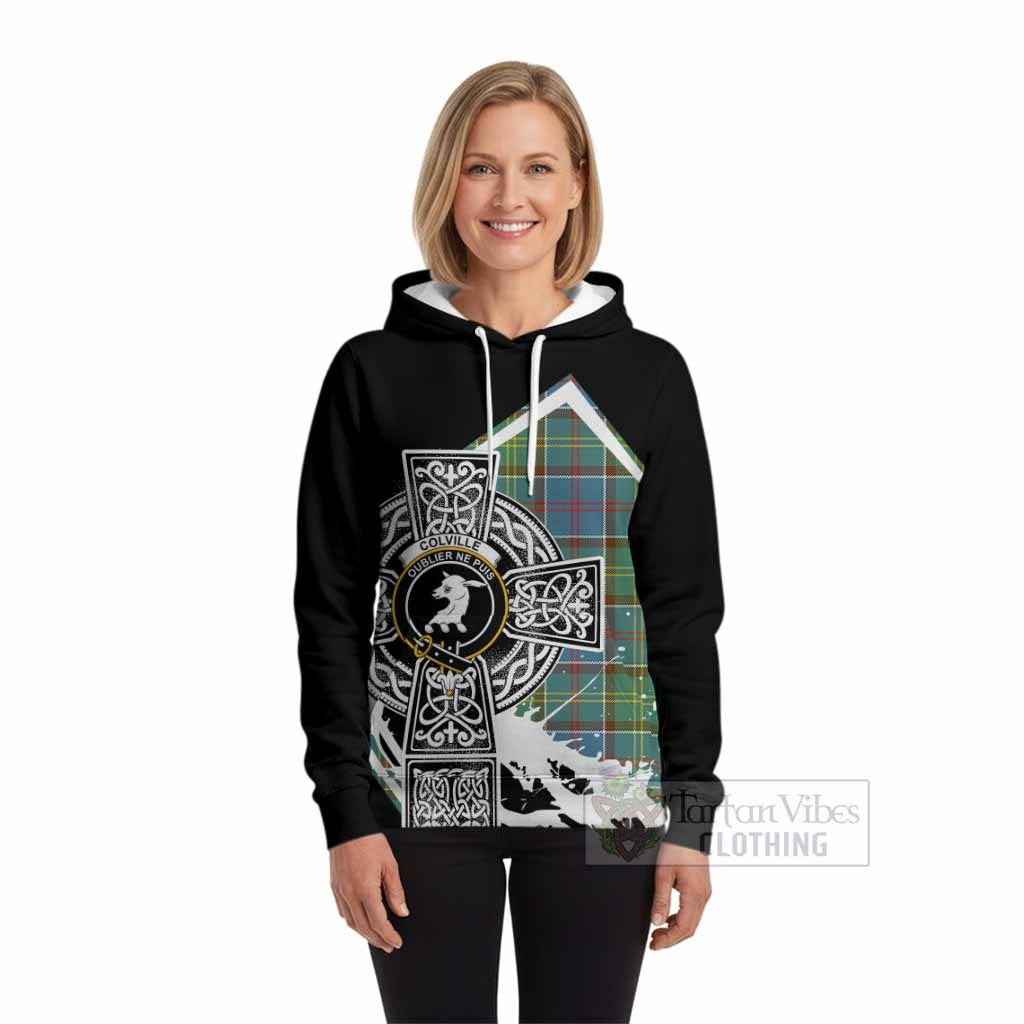 Colville Tartan Crest Hoodie Scottish Celtic Cross Heritage