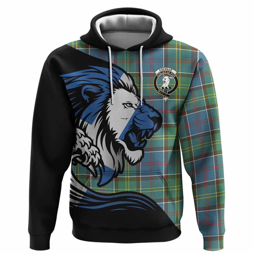 Colville Tartan Crest Hoodie Scottish Golden Lions Wave Flow