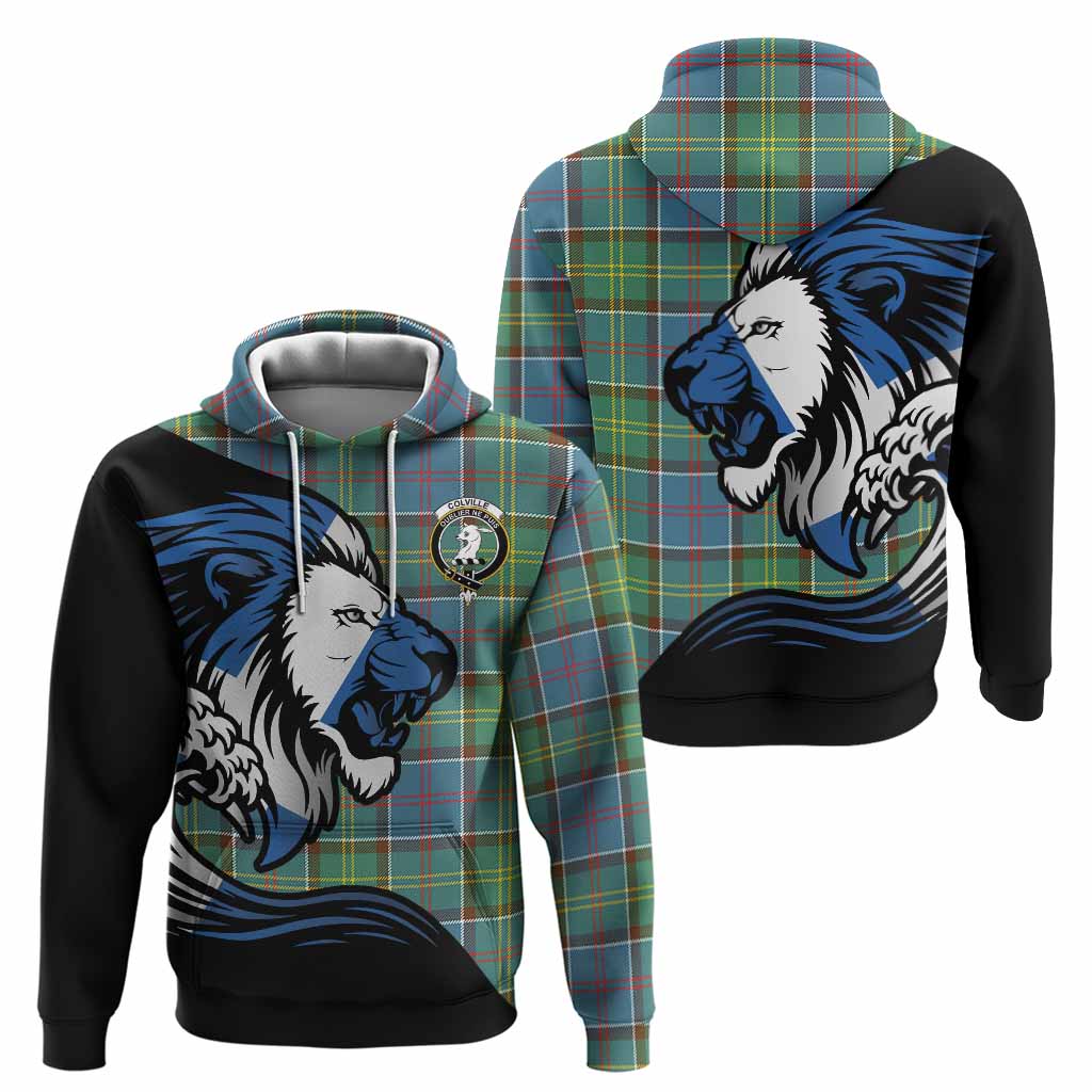 Colville Tartan Crest Hoodie Scottish Golden Lions Wave Flow