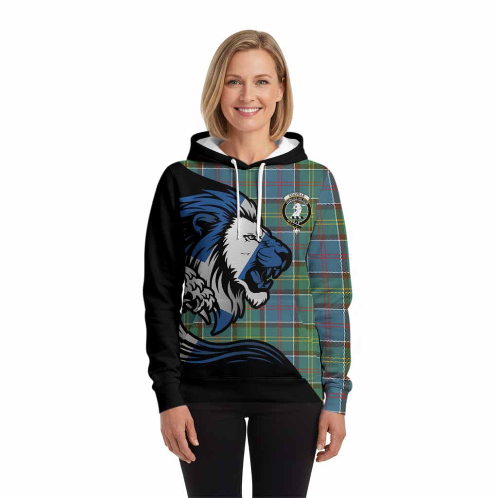 Colville Tartan Crest Hoodie Scottish Golden Lions Wave Flow