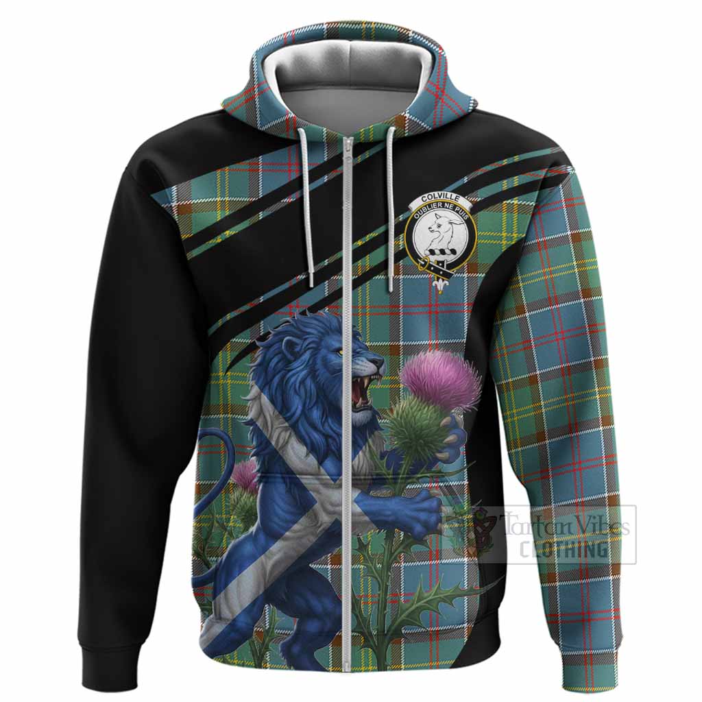 Colville Tartan Crest Hoodie Scottish Lion Rampant Thistle