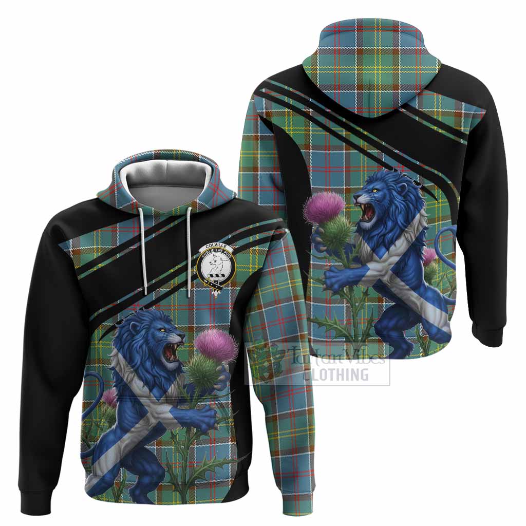 Colville Tartan Crest Hoodie Scottish Lion Rampant Thistle