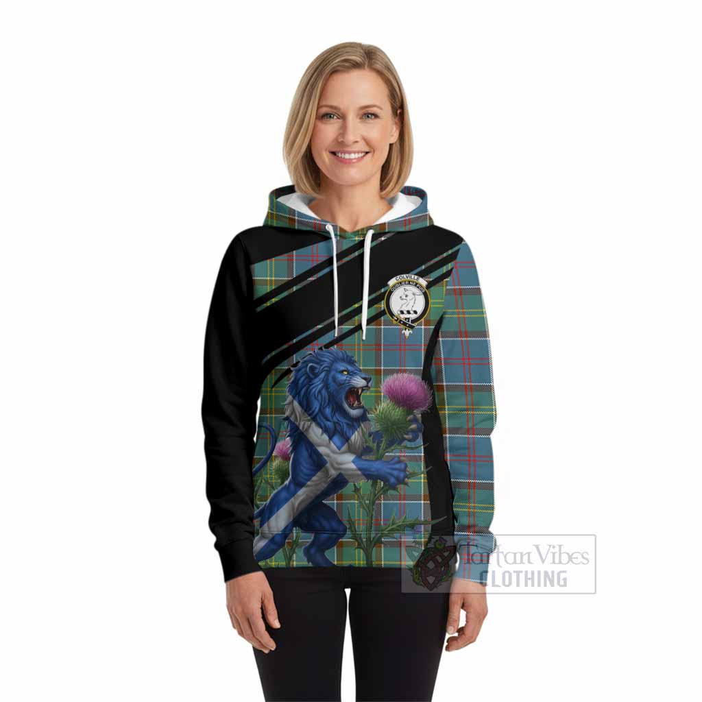 Colville Tartan Crest Hoodie Scottish Lion Rampant Thistle