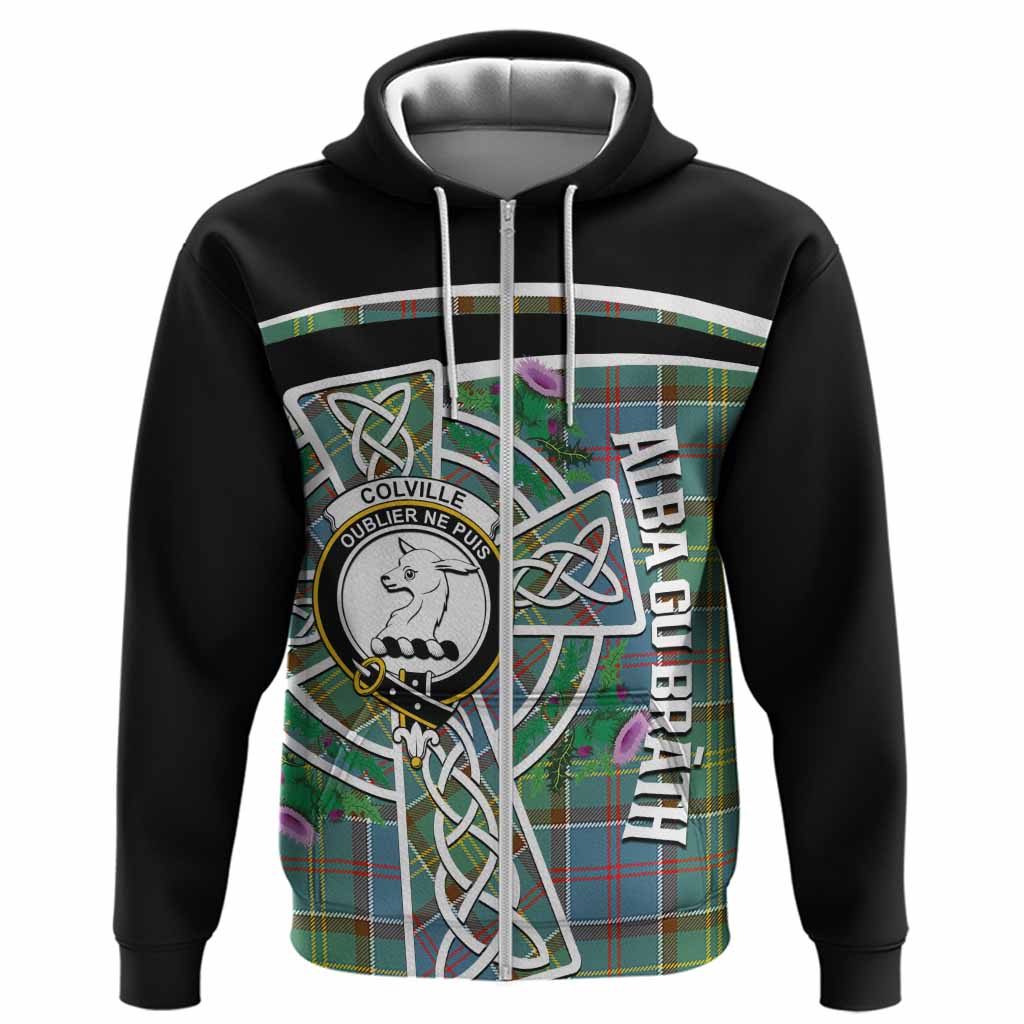 Colville Tartan Crest Hoodie Scottish Thistle Celtic Cross Alba Gu Brath
