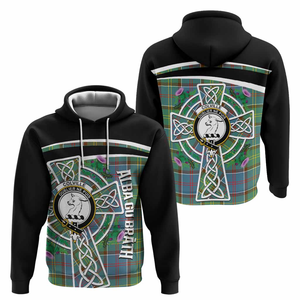 Colville Tartan Crest Hoodie Scottish Thistle Celtic Cross Alba Gu Brath