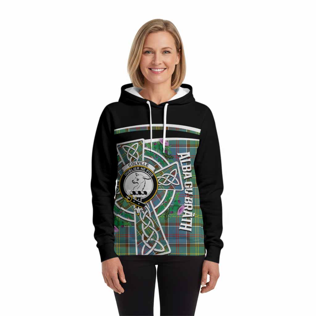 Colville Tartan Crest Hoodie Scottish Thistle Celtic Cross Alba Gu Brath