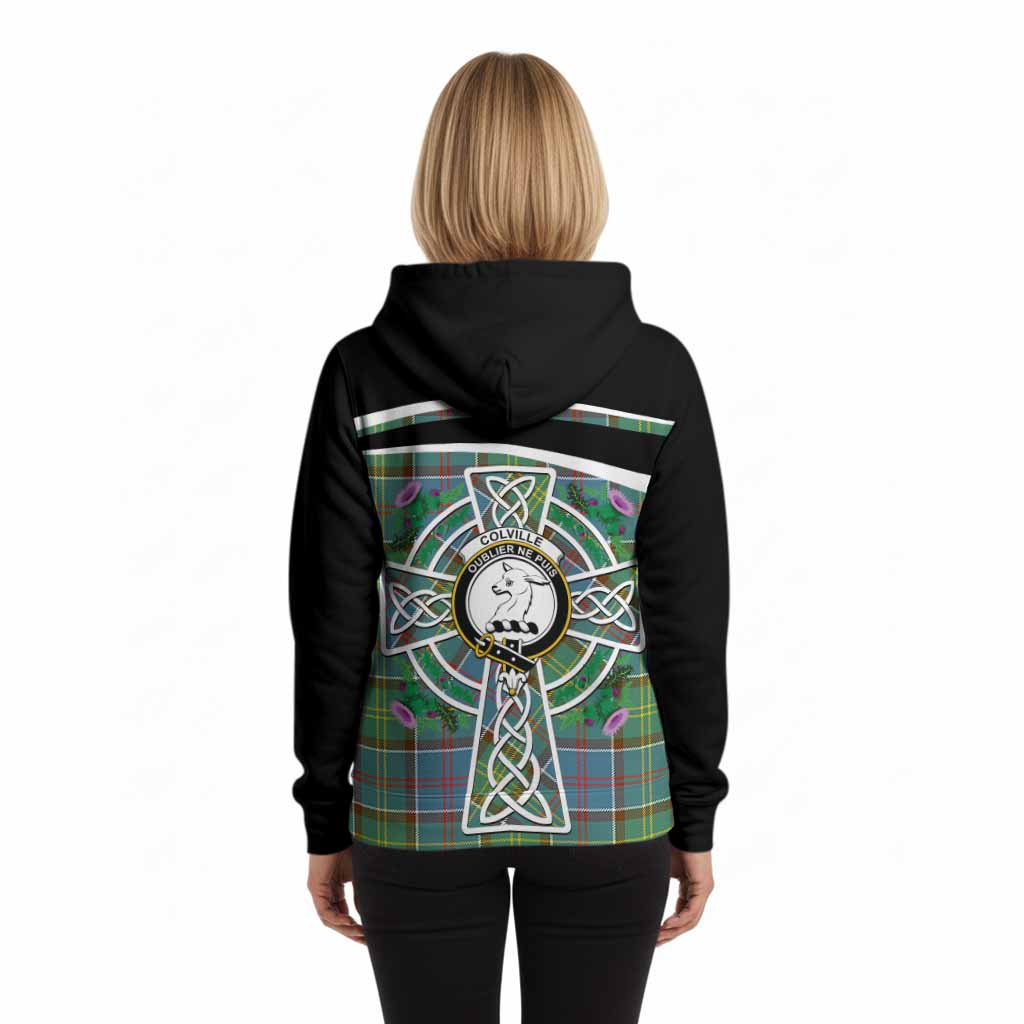 Colville Tartan Crest Hoodie Scottish Thistle Celtic Cross Alba Gu Brath