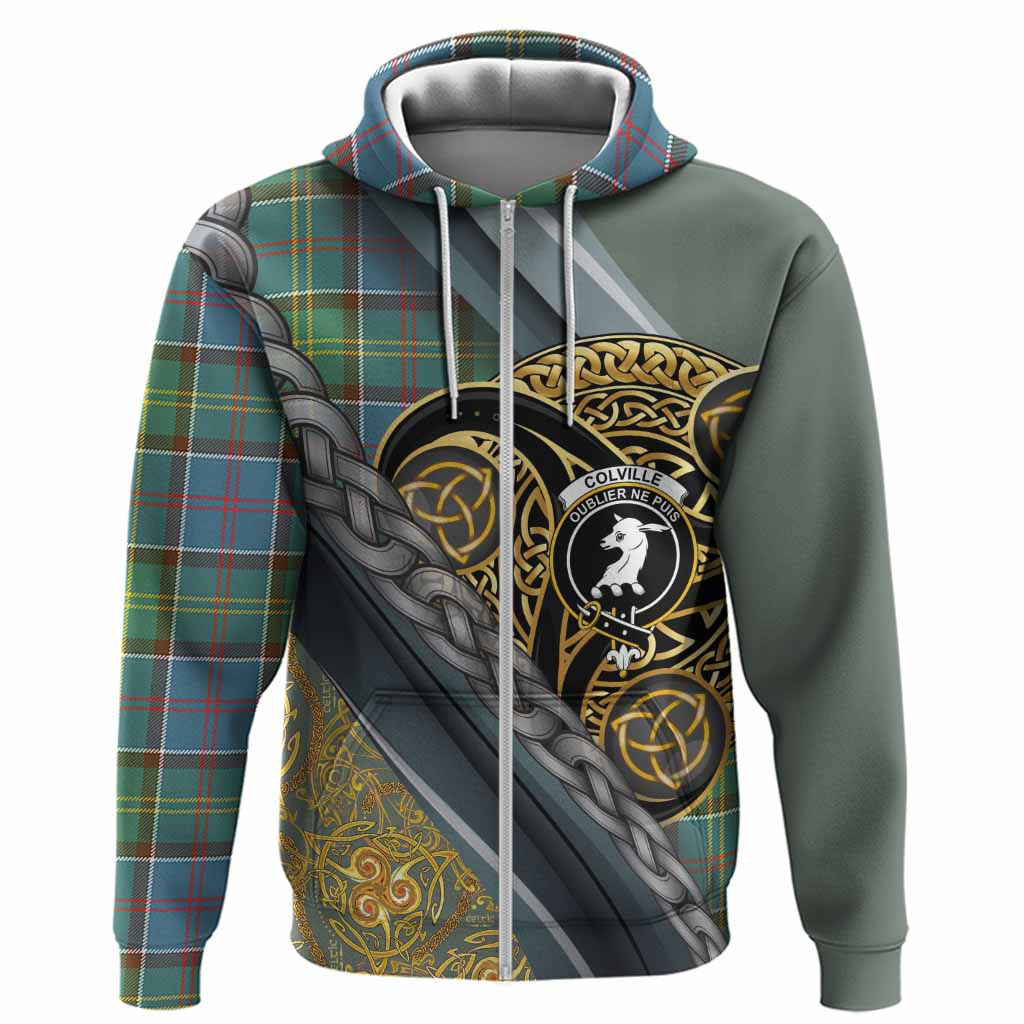 Colville Tartan Crest Hoodie Scottish Triskele Celtic